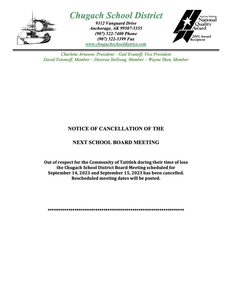 Notice of School Board Meeting Cancellation